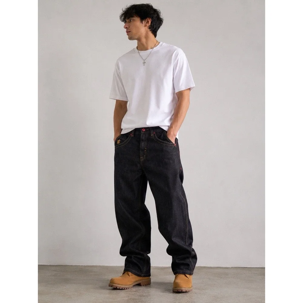 Rocawear Jeans 36 Dark Wash Wide Leg Embroidered Red Logo Baggy Streetwear